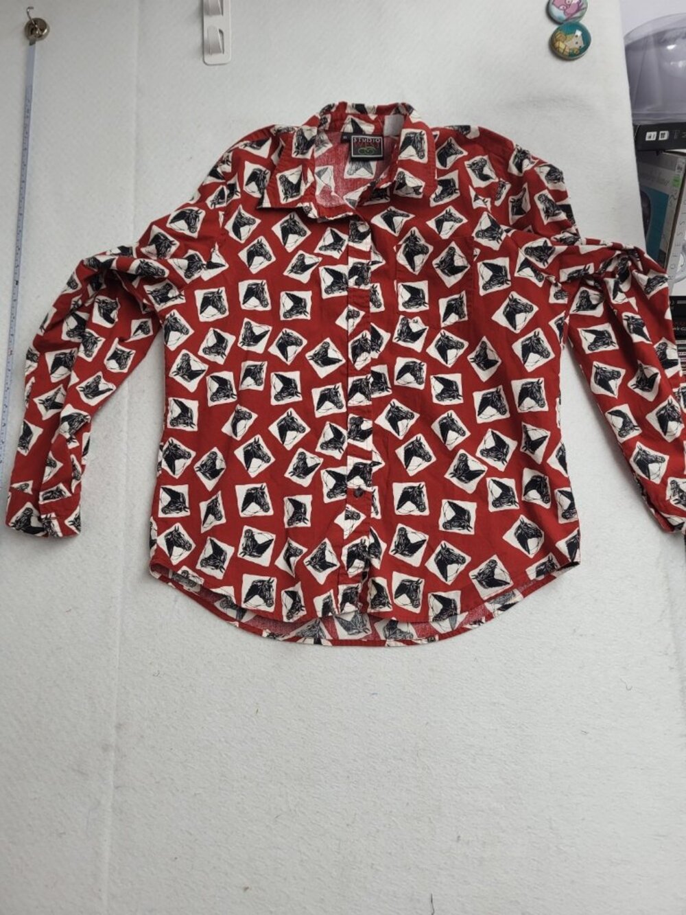 Vintage Studio West Equestrian Horse Wester Blouse Top SZ XL Rodeo